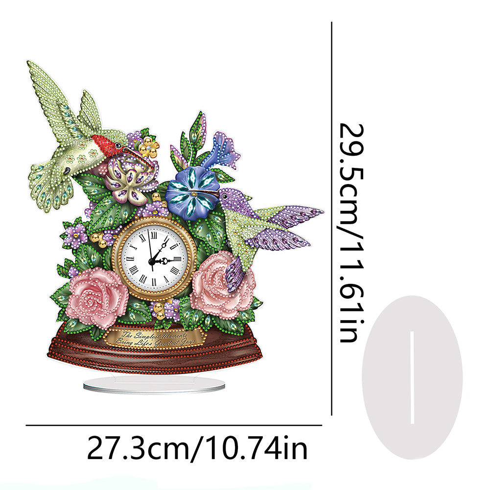 Acrylic Special Shaped Flower Hummingbird 5D Diamond Painting Clock Art Craft