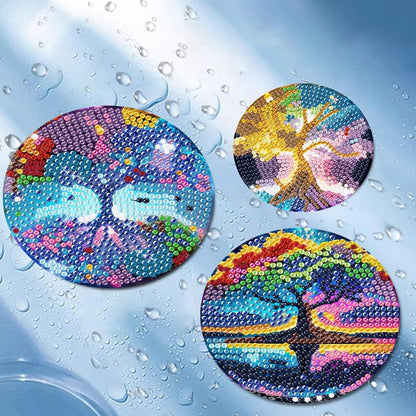 8Pcs Tree of Life Diamond Painting Coasters with Holder for Party Decor