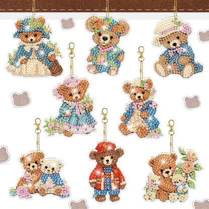 8Pcs Acrylic Double Sided Special Shaped Bear Diamond Painting Keychain Pendant