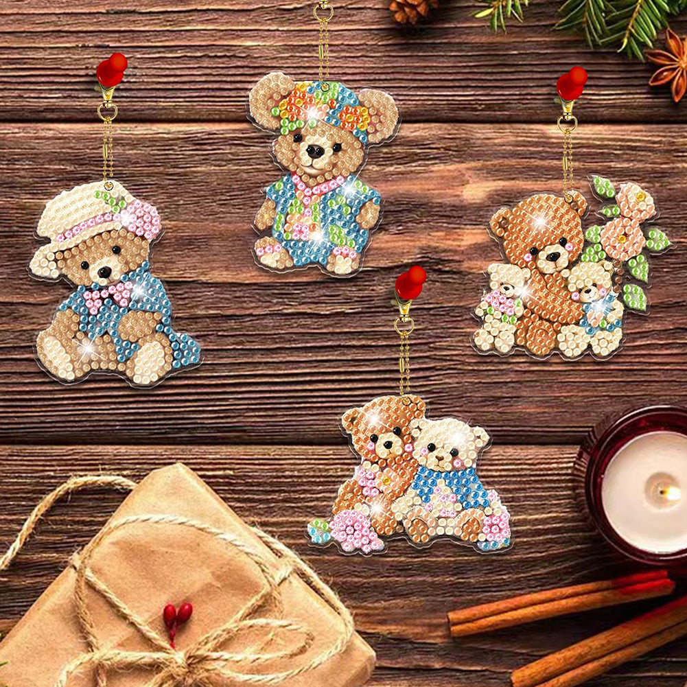 8Pcs Acrylic Double Sided Special Shaped Bear Diamond Painting Keychain Pendant