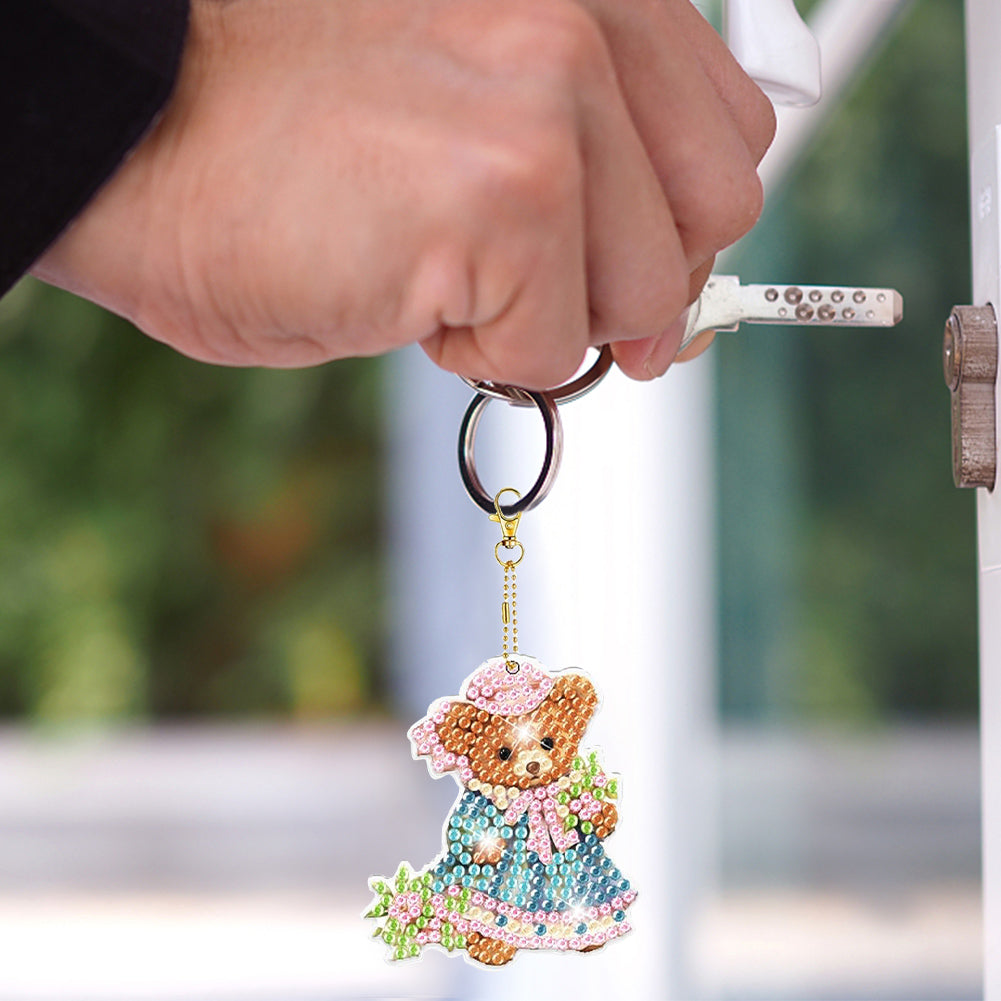 8Pcs Acrylic Double Sided Special Shaped Bear Diamond Painting Keychain Pendant