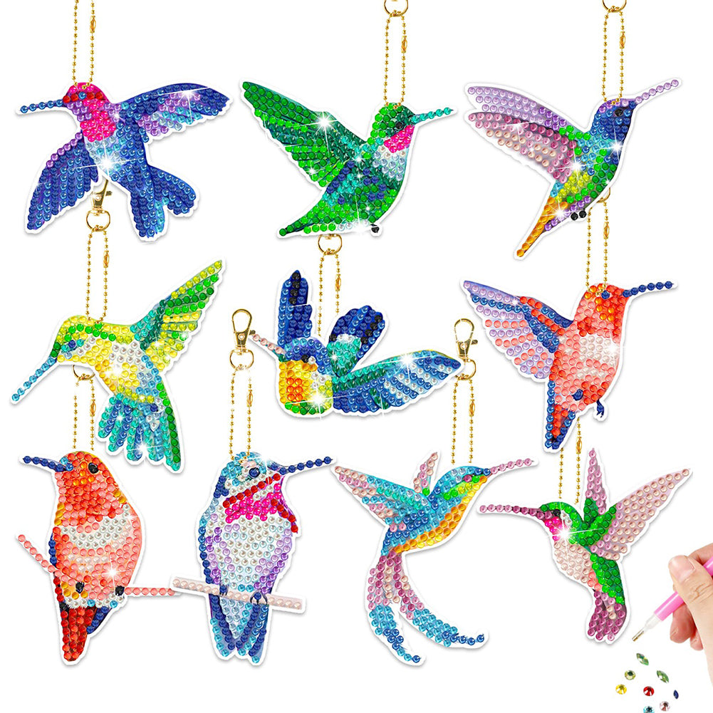 10Pcs Acrylic Double Sided Special Shaped Hummingbird Diamond Painting Keychain