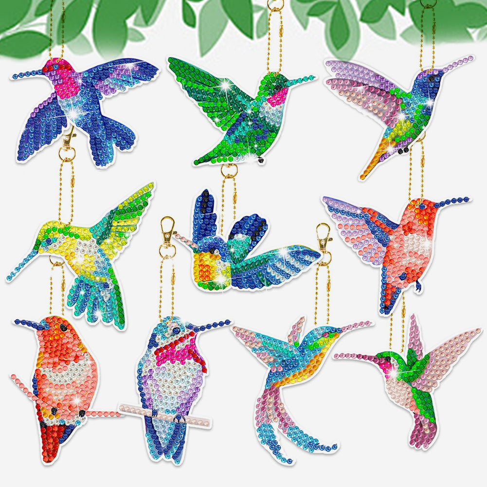 10Pcs Acrylic Double Sided Special Shaped Hummingbird Diamond Painting Keychain