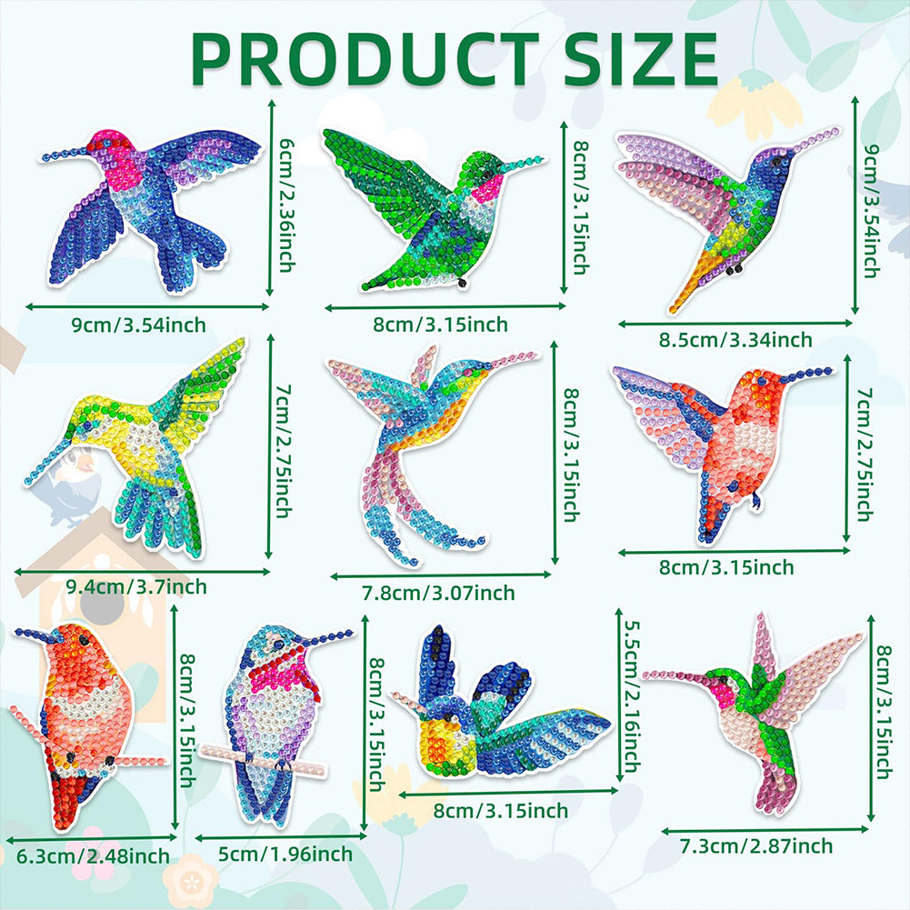 10Pcs Acrylic Double Sided Special Shaped Hummingbird Diamond Painting Keychain