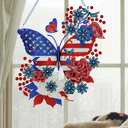 Acrylic Independence Day Butterfly 5D DIY Diamond Painting Dots Pendant Decor