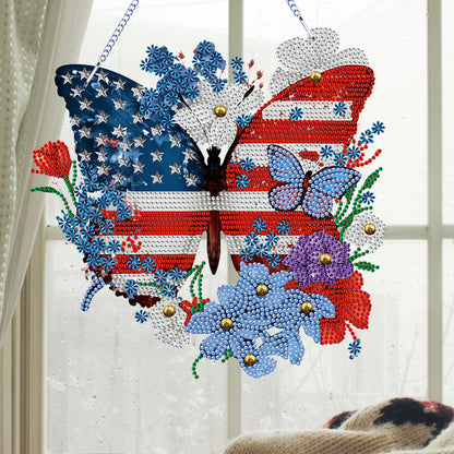 Acrylic Independence Day Butterfly 5D DIY Diamond Painting Dots Pendant Decor