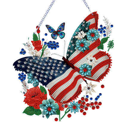 Acrylic Independence Day Butterfly 5D DIY Diamond Painting Dots Pendant Decor