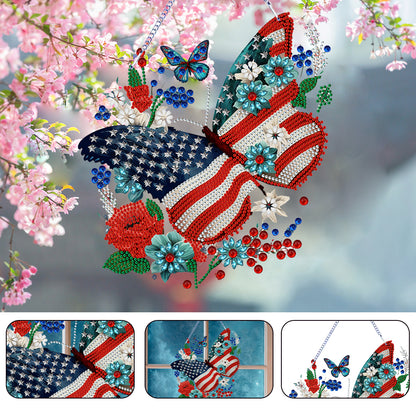 Acrylic Independence Day Butterfly 5D DIY Diamond Painting Dots Pendant Decor