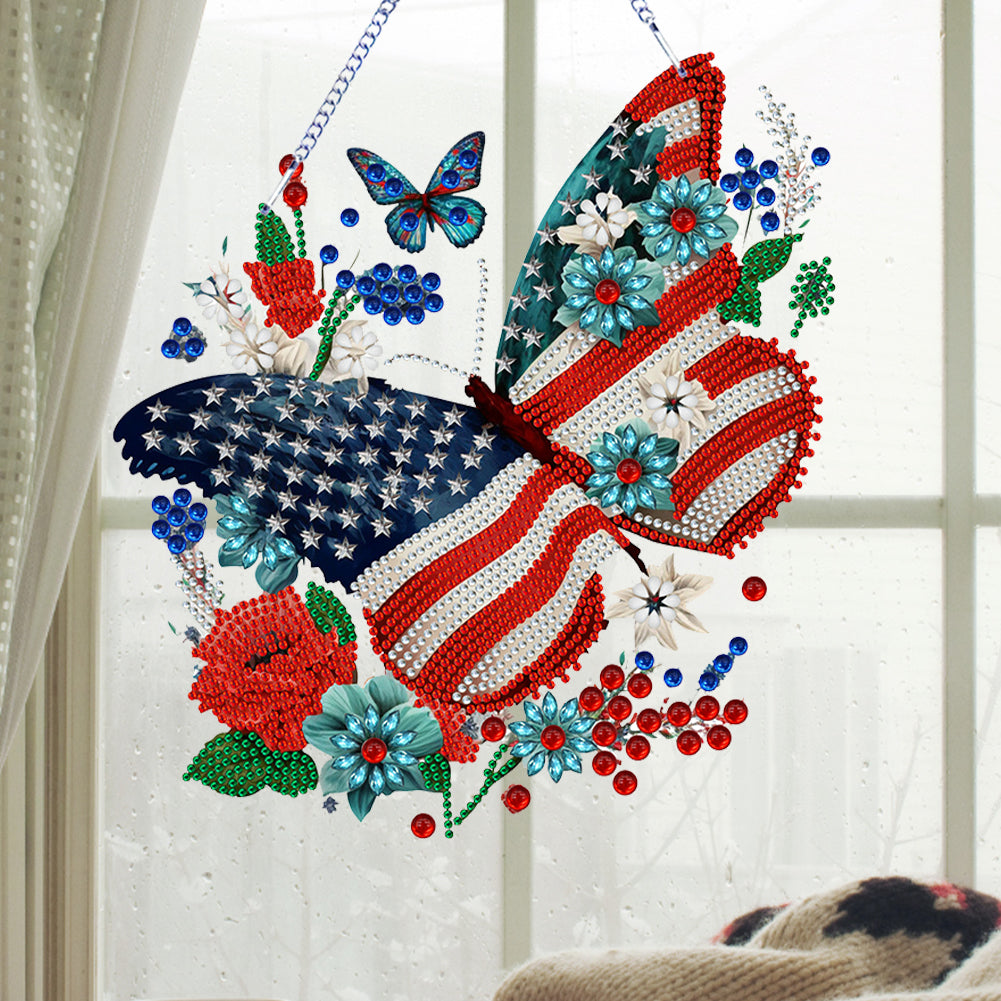 Acrylic Independence Day Butterfly 5D DIY Diamond Painting Dots Pendant Decor