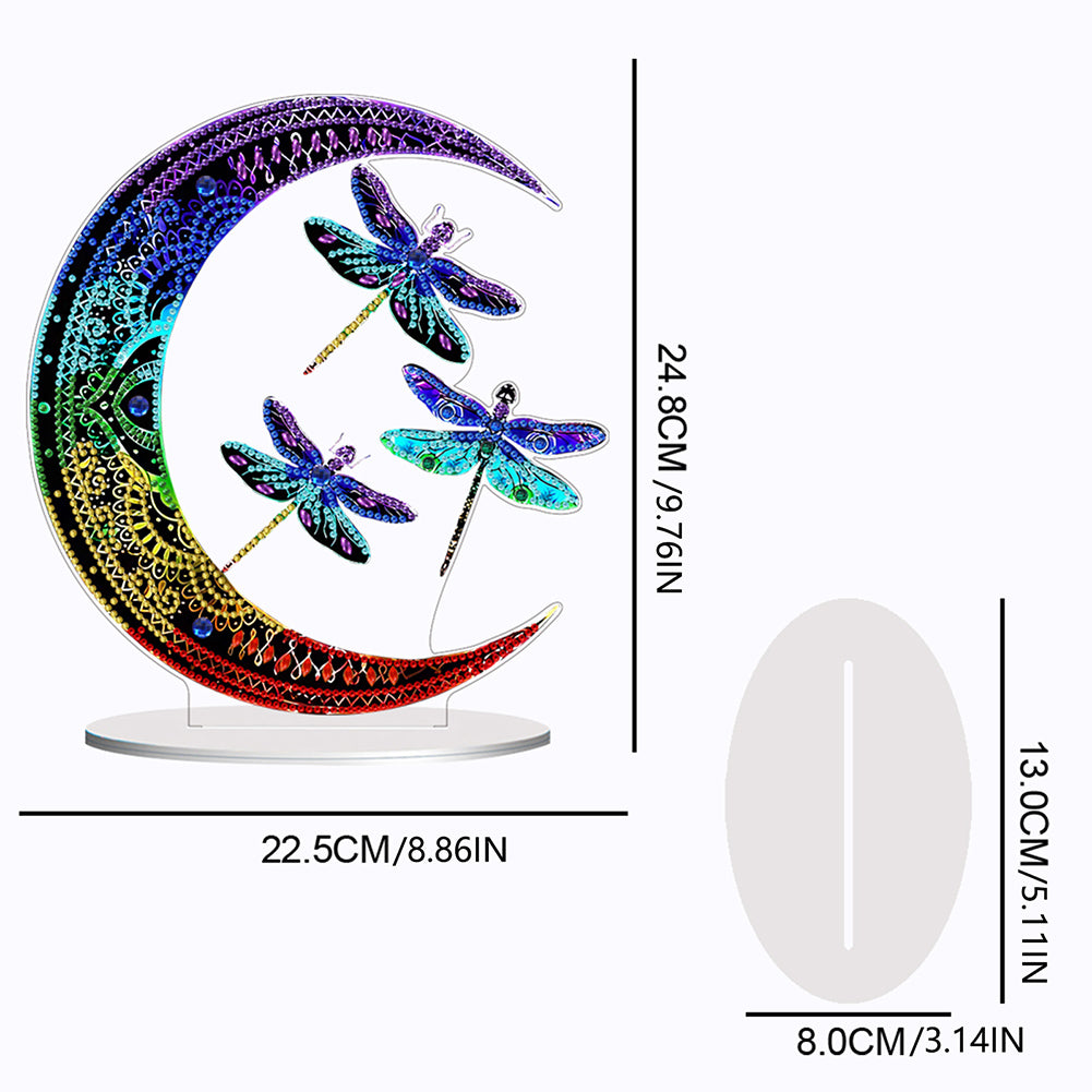 Double Side Special Shaped Moon Dragonfly Desktop Diamond Painting Art Kits