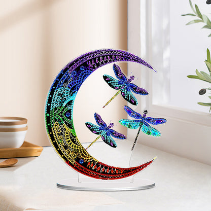 Double Side Special Shaped Moon Dragonfly Desktop Diamond Painting Art Kits
