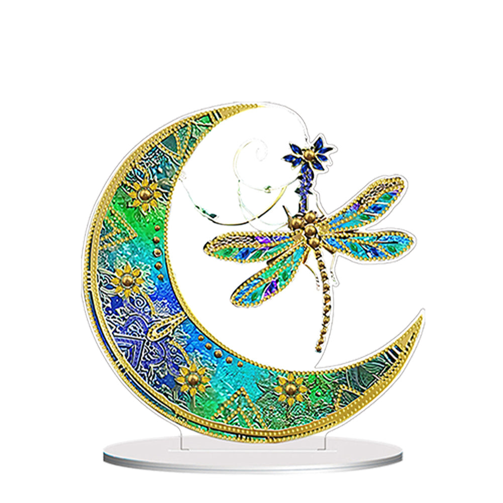 Double Side Special Shaped Moon Dragonfly Desktop Diamond Painting Art Kits