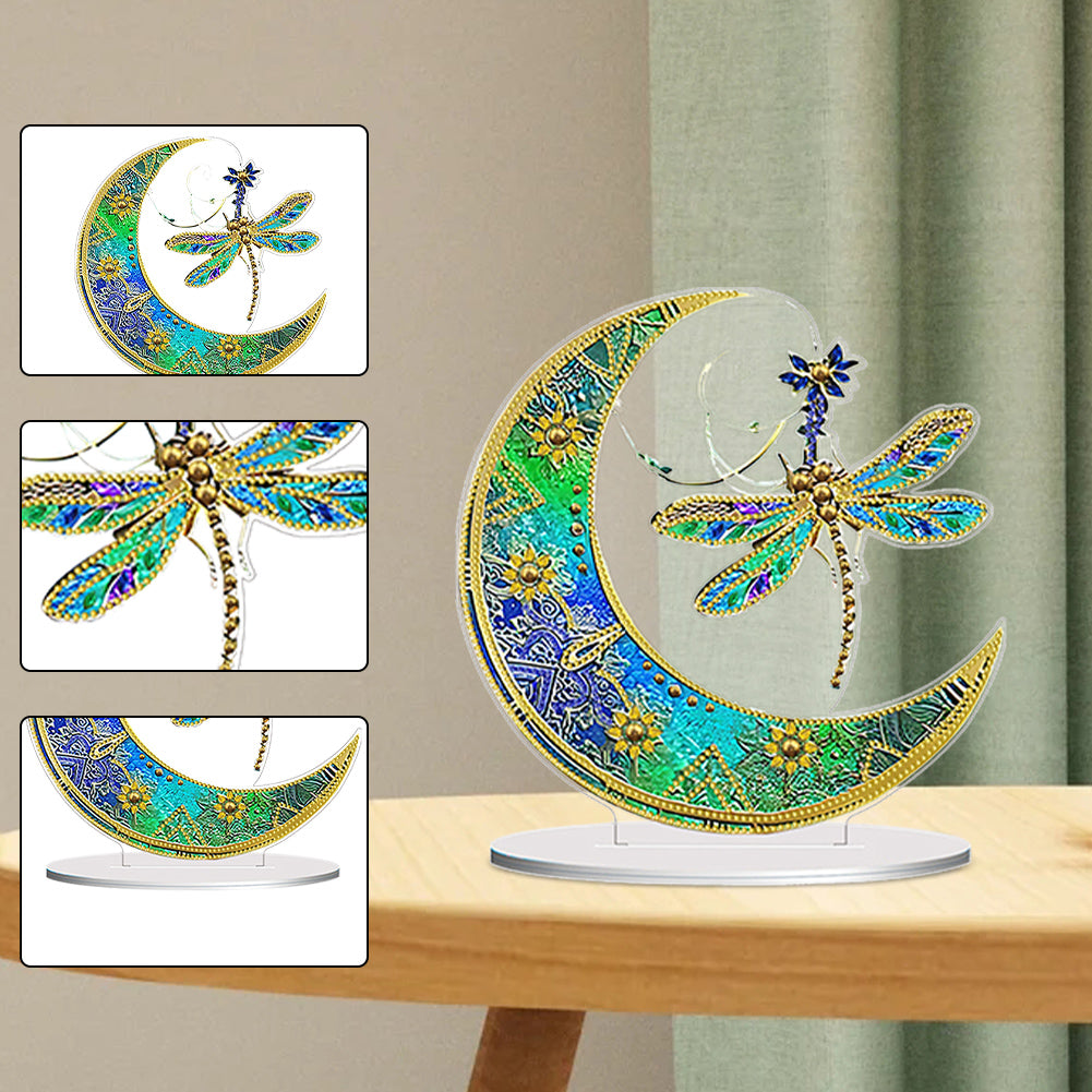 Double Side Special Shaped Moon Dragonfly Desktop Diamond Painting Art Kits