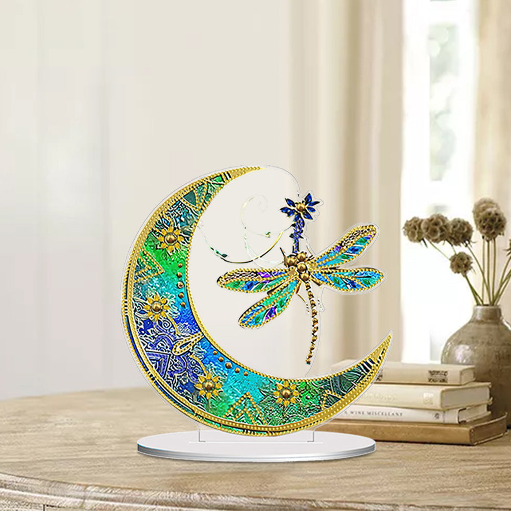 Double Side Special Shaped Moon Dragonfly Desktop Diamond Painting Art Kits