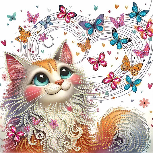Painted Butterfly Cat - Special Shaped Drill Diamond Painting 30*30CM