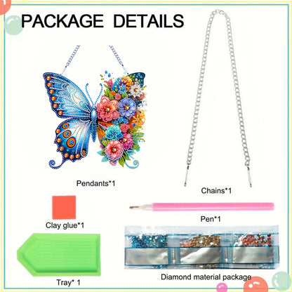 Acrylic Butterfly and Flowers Diamond Painting Hanging Pendant Decor (Blue)