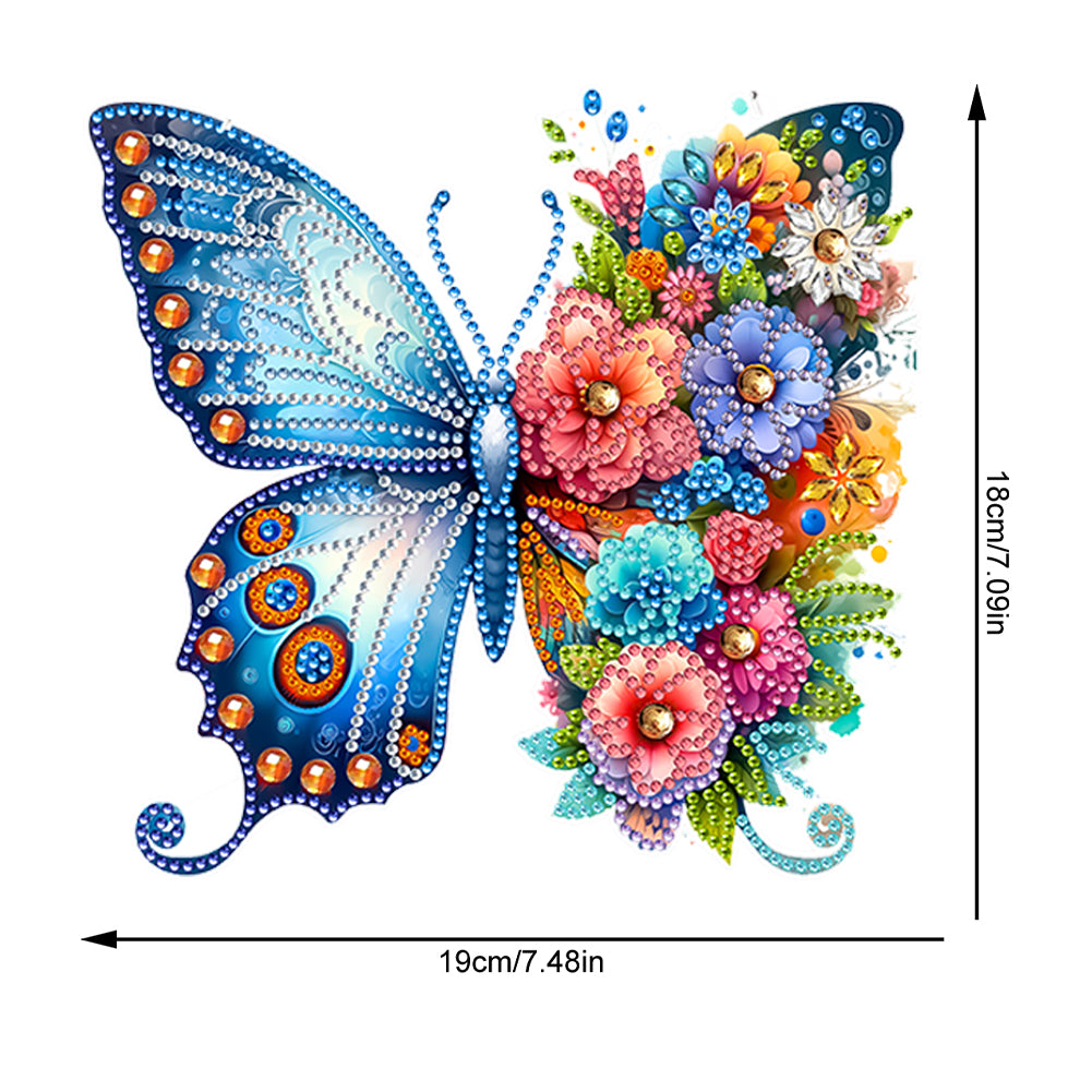 Acrylic Butterfly and Flowers Diamond Painting Hanging Pendant Decor (Blue)