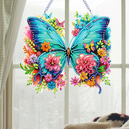 Acrylic Butterfly and Flowers Diamond Painting Hanging Pendant Decor (Green)