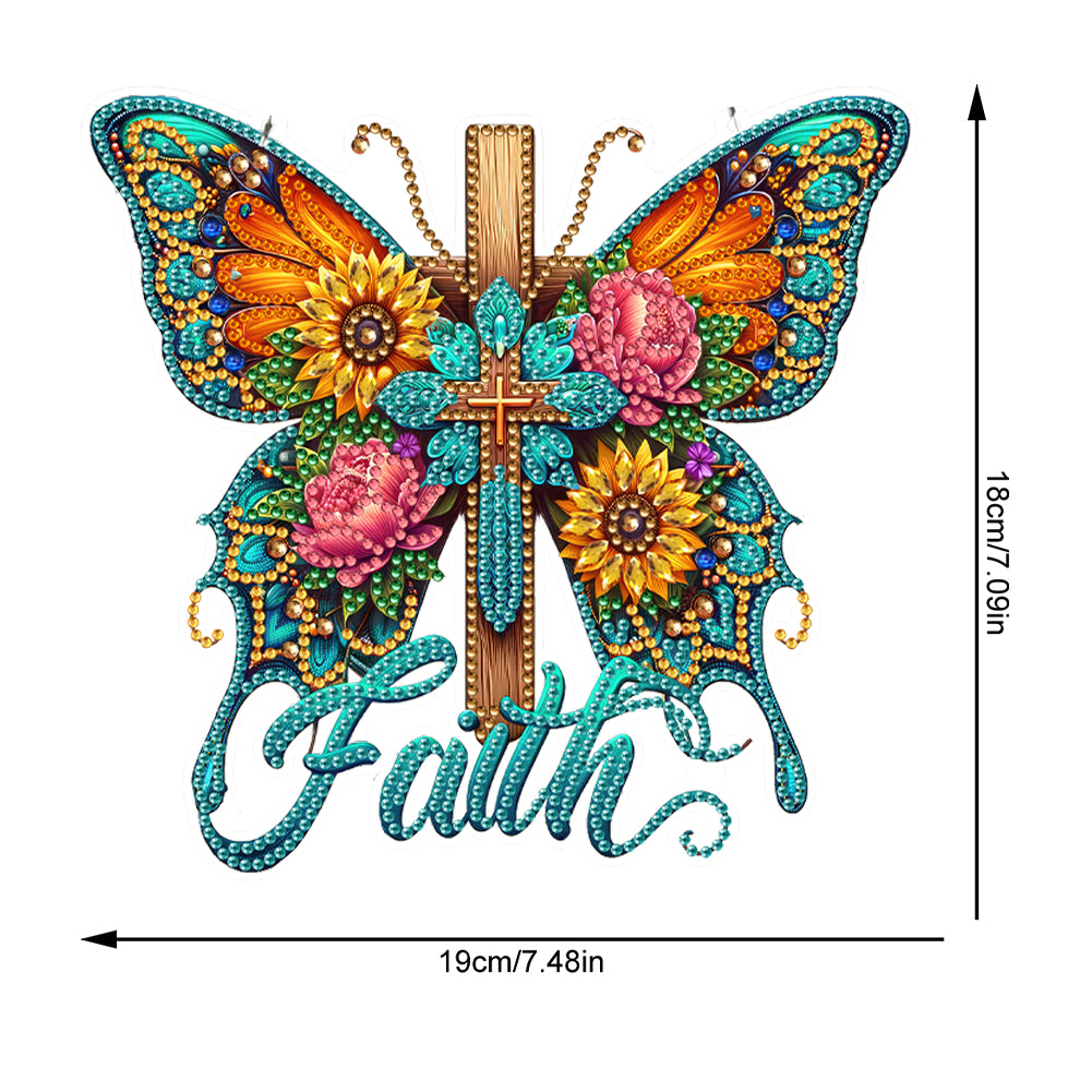 Acrylic Cross Diamond Painting Hanging Pendant Home Decor (Butterfly Cross)