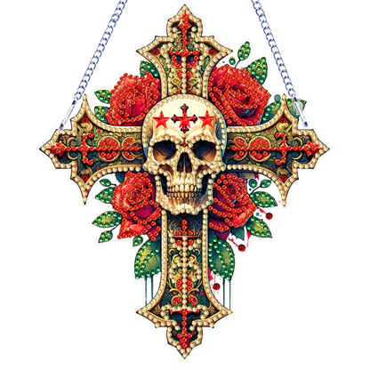 Acrylic Cross Diamond Painting Hanging Pendant Home Decor (Rose Skull Cross)