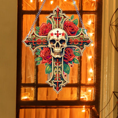 Acrylic Cross Diamond Painting Hanging Pendant Home Decor (Rose Skull Cross)