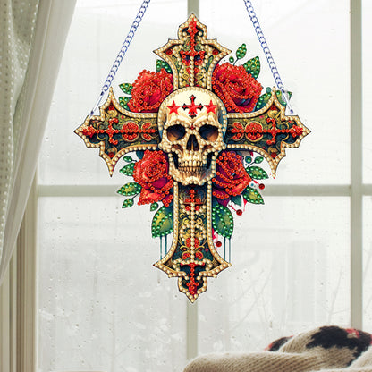 Acrylic Cross Diamond Painting Hanging Pendant Home Decor (Rose Skull Cross)