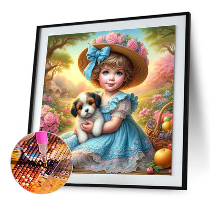 Girl And Dog - Full Round Drill Diamond Painting 30*30CM