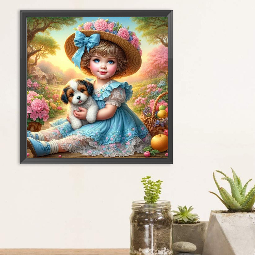 Girl And Dog - Full Round Drill Diamond Painting 30*30CM