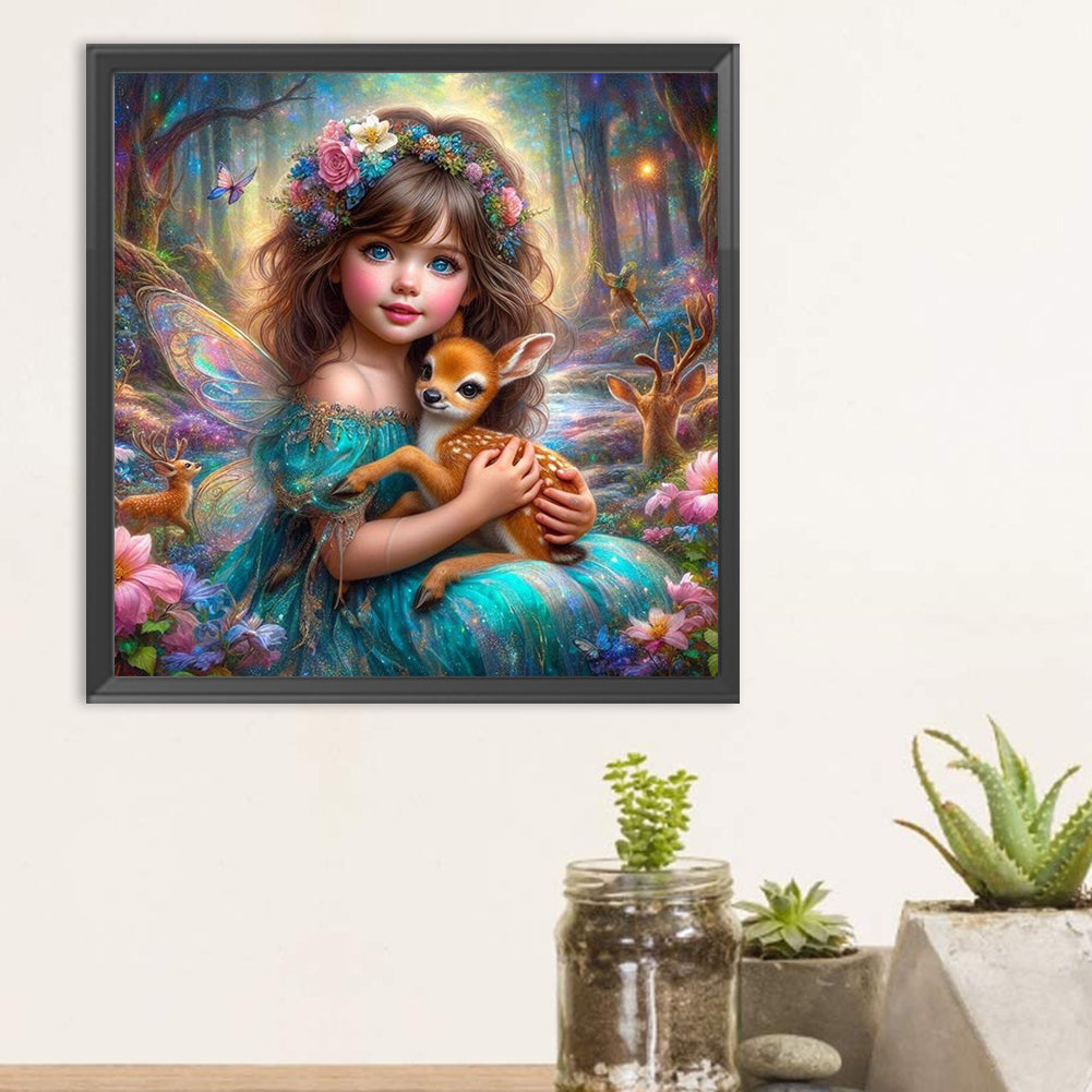 Girl And Deer - Full Round Drill Diamond Painting 30*30CM