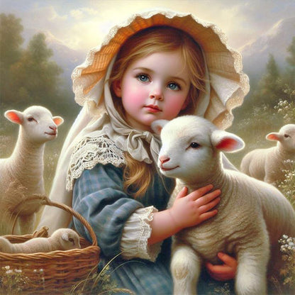 Girl And Sheep - Full Round Drill Diamond Painting 30*30CM