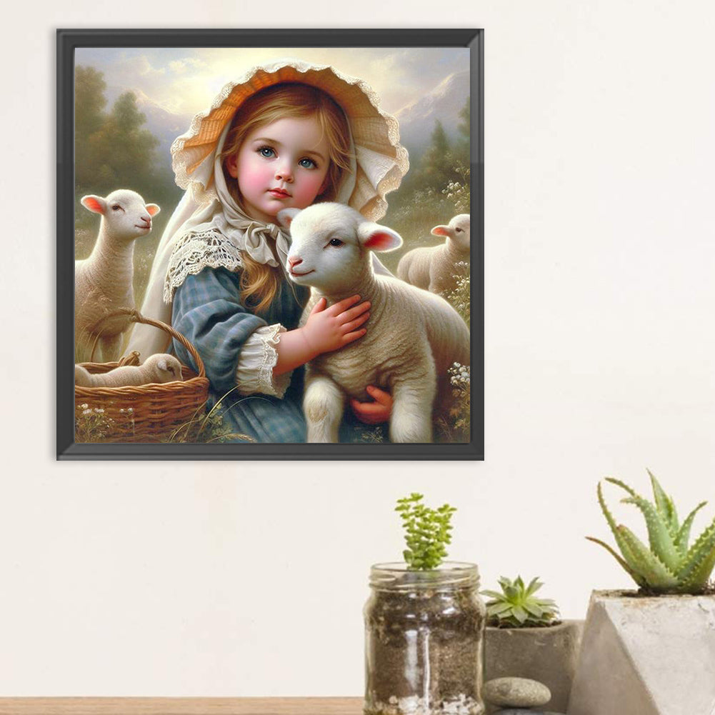 Girl And Sheep - Full Round Drill Diamond Painting 30*30CM