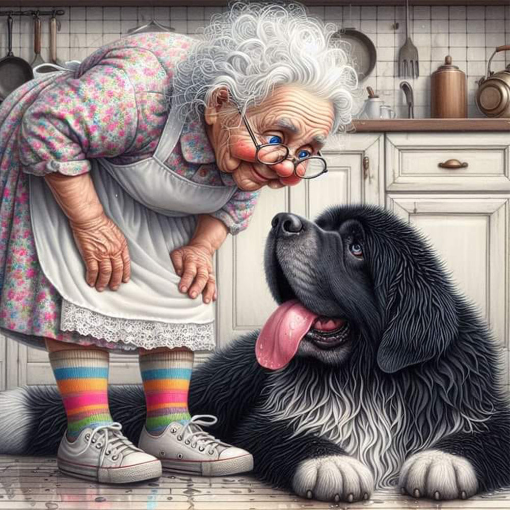 Granny And Dog - Full Round Drill Diamond Painting 40*40CM