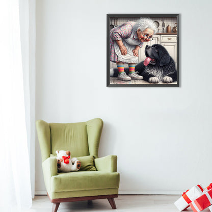 Granny And Dog - Full Round Drill Diamond Painting 40*40CM