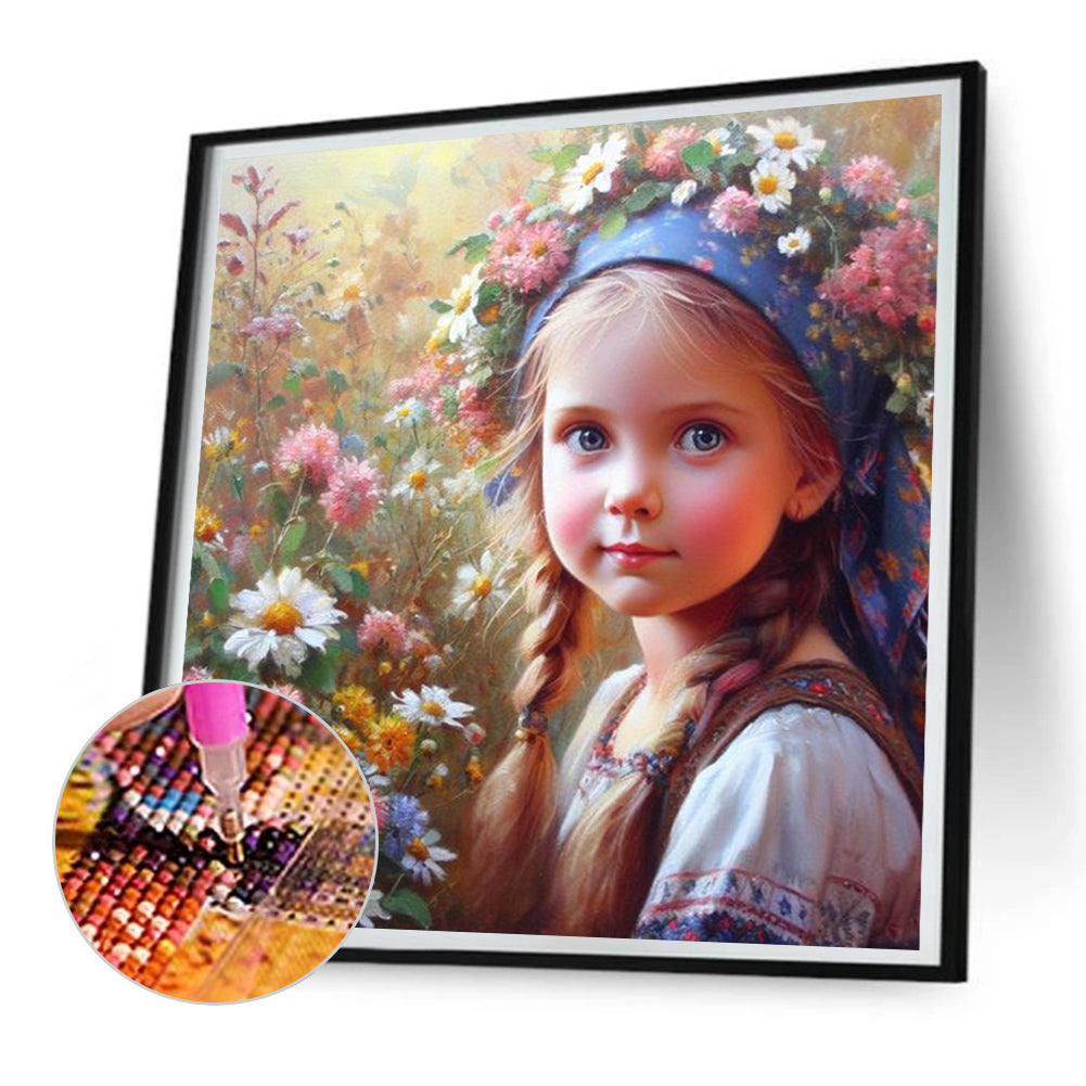 Flower Girl - Full Round Drill Diamond Painting 30*30CM