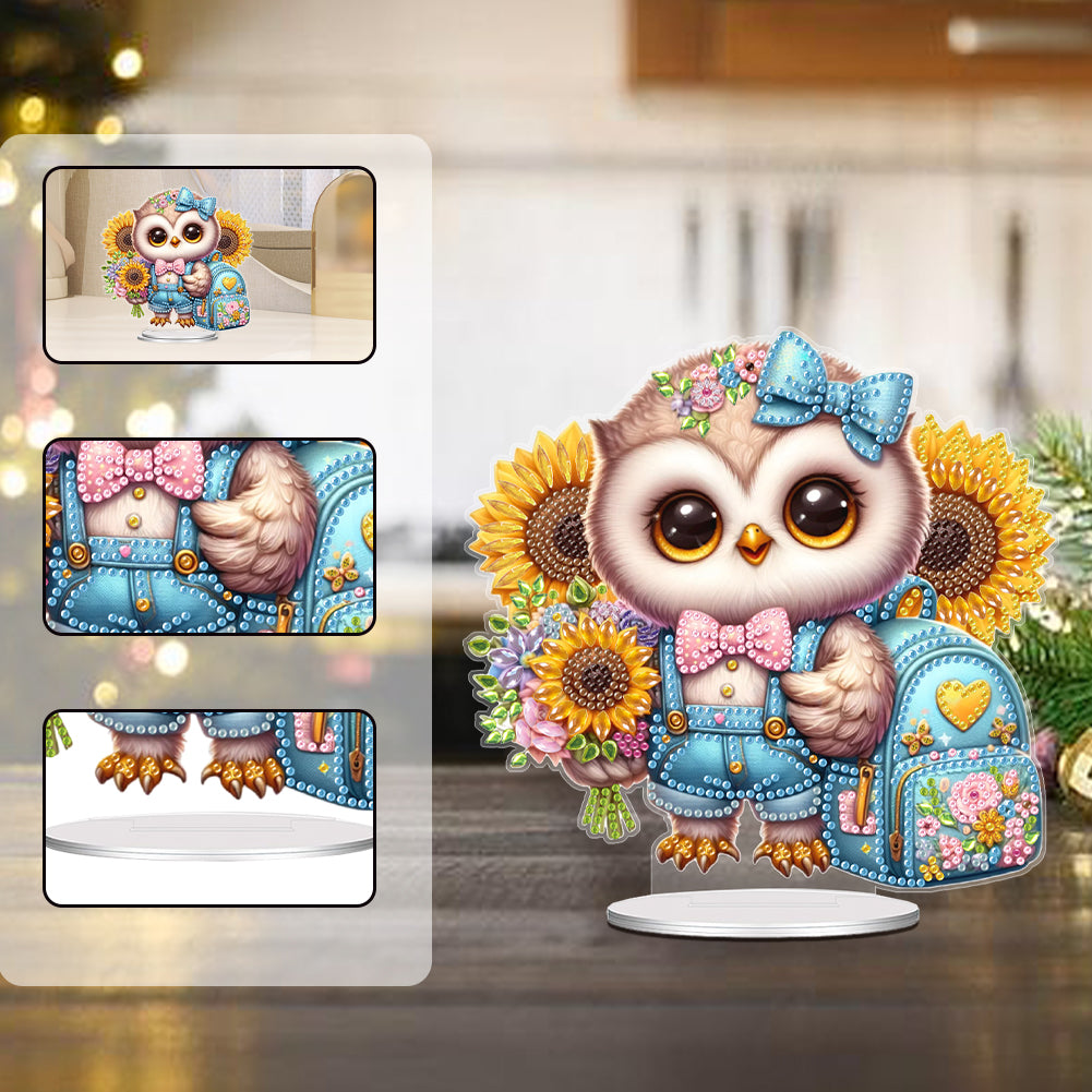 Acrylic Cartoon Sunflower Owl Table Top Diamond Painting Ornament Kits