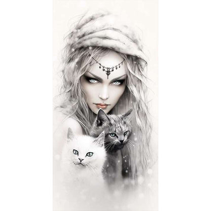 Girl And Cat - Full Round Drill Diamond Painting 40*80CM