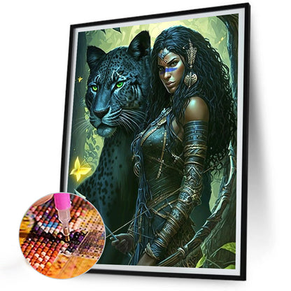 Woman And Leopard - Full Round Drill Diamond Painting 30*40CM