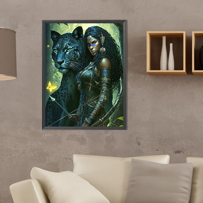 Woman And Leopard - Full Round Drill Diamond Painting 30*40CM