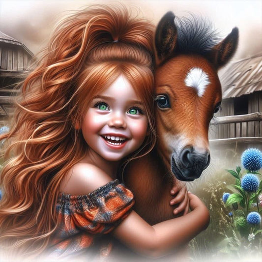 Little Pony Girl - Full Round Drill Diamond Painting 30*30CM