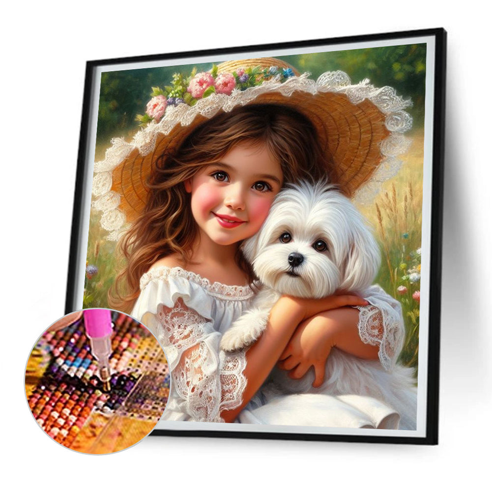 Cute Pet Girl - Full Round Drill Diamond Painting 30*30CM