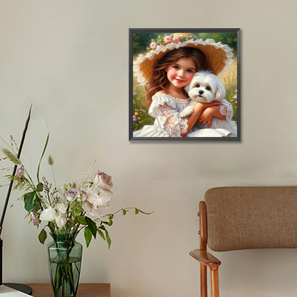 Cute Pet Girl - Full Round Drill Diamond Painting 30*30CM