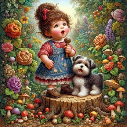 Little Girl Performing In The Garden - Full Round Drill Diamond Painting 40*40CM