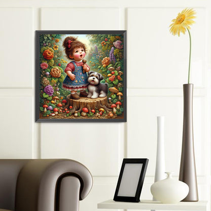 Little Girl Performing In The Garden - Full Round Drill Diamond Painting 40*40CM