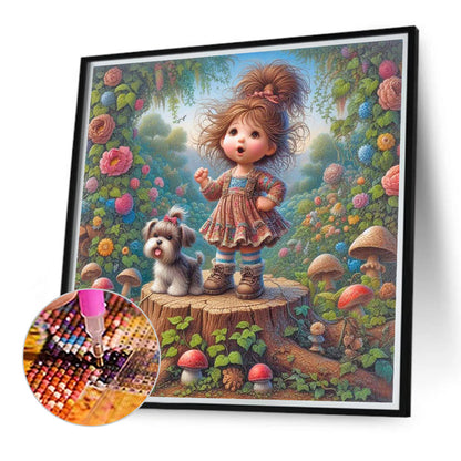 Little Girl Performing In The Garden - Full Round Drill Diamond Painting 40*40CM