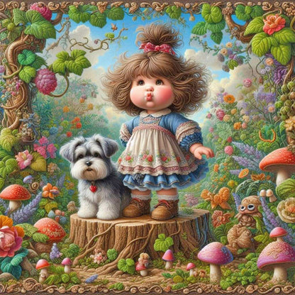 Little Girl Performing In The Garden - Full Round Drill Diamond Painting 40*40CM