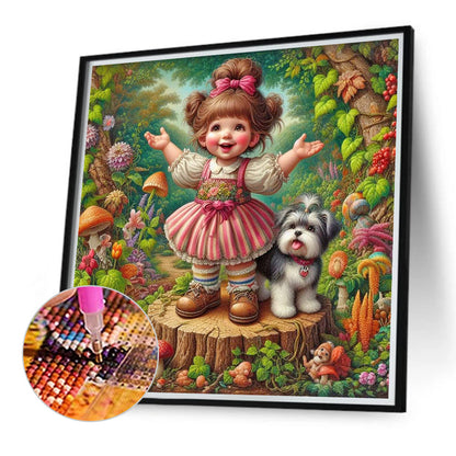 Little Girl Performing In The Garden - Full Round Drill Diamond Painting 40*40CM