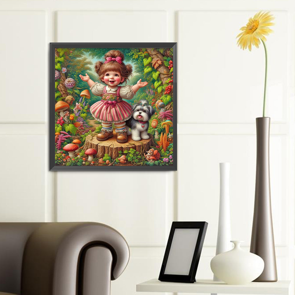 Little Girl Performing In The Garden - Full Round Drill Diamond Painting 40*40CM