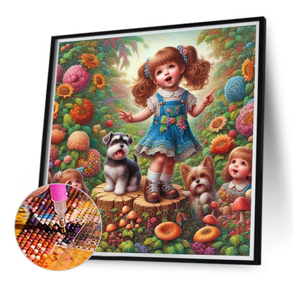 Little Girl Performing In The Garden - Full Round Drill Diamond Painting 40*40CM