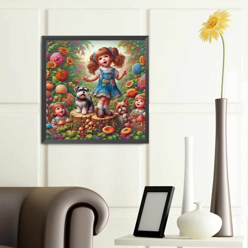 Little Girl Performing In The Garden - Full Round Drill Diamond Painting 40*40CM