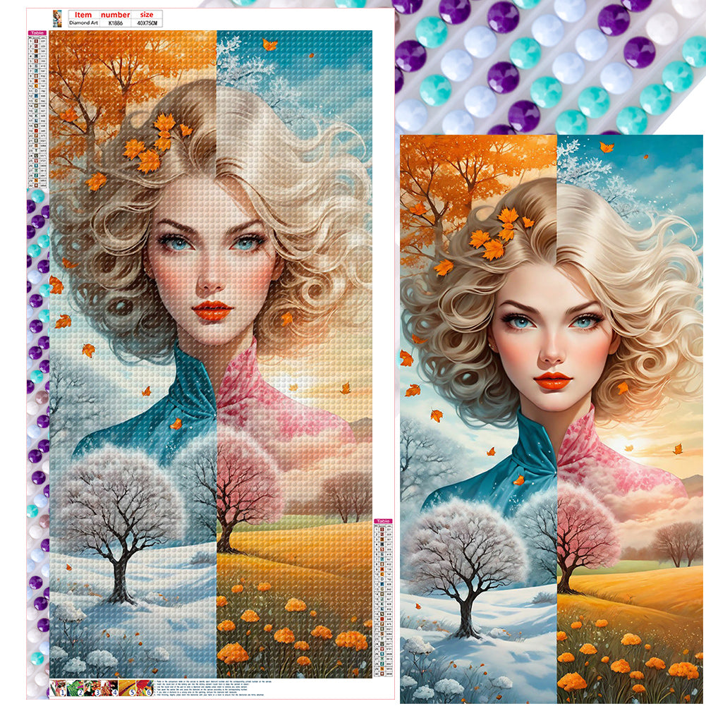 Four Seasons Woman - Full Round Drill Diamond Painting 40*75CM